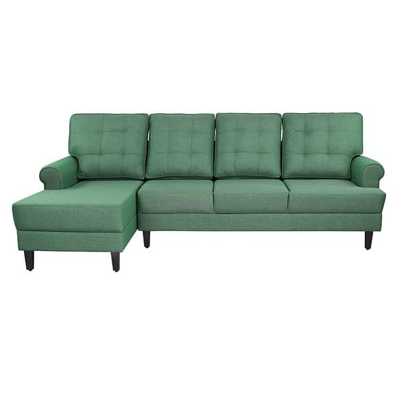 Wakefit Dreamer L - Shape Sofa Set (3 Seater + Left Aligned Chaise) - Omega Green